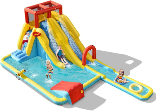 Castello Gonfiabile per Bambini con Scivoli e Cannone d'Acqua, Parete Arrampicata Inclusa, per 3 Bambini, 3-10 Anni, con Borsa e Kit Riparazione, 622x335x225 cm