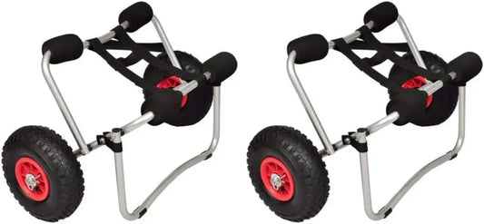 Carrello da Kayak in Alluminio con Ruote Gonfiabili, Set da 2, Portata 70kg, Pieghevole per Sport Acquatici