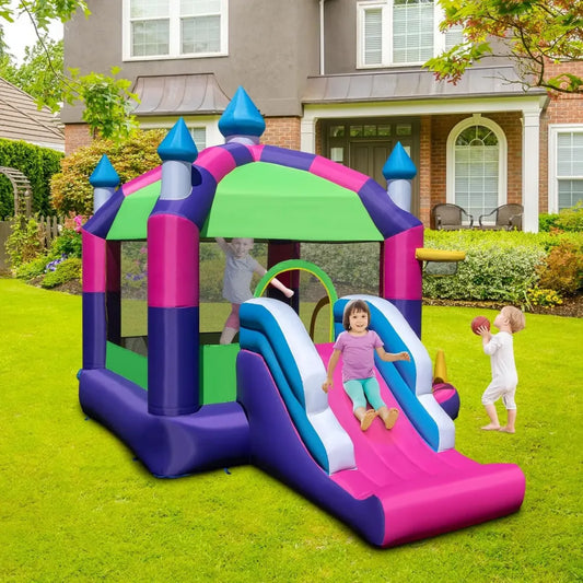 Castello Gonfiabile Multifunzione per Bambini 3-10 Anni, Trampolino, Scivolo e Piscina di Palline, Uso Interno ed Esterno
