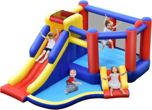 Castello Gonfiabile per Bambini con Scivolo e Parete da Arrampicata - Include Piscina, Kit di Riparazione e Borsa per Trasporto - Adatto per 4 Bambini 3-10 Anni