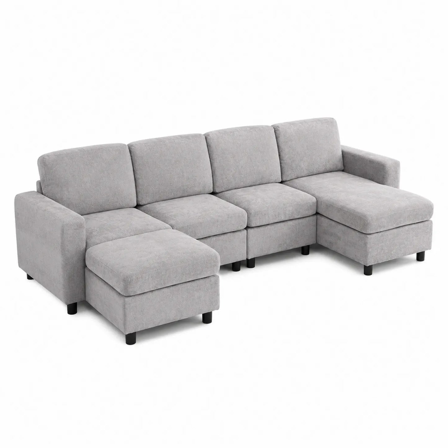 Divano modulare angolare in poliestere grigio con base in legno