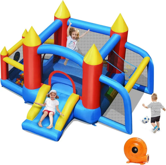 Castello Gonfiabile per Bambini con Scivolo e Area Gioco, Include Soffiatore e 60 Palline