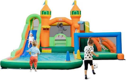 Castello Gonfiabile per Bambini con Scivolo e Piscina, Include Borsa e Kit Riparazione, Età 3-12 Anni