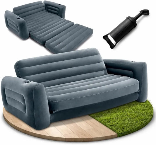 Divano ad aria gonfiabile da campeggio con superficie floccata e funzione letto estraibile - Colore grigio
