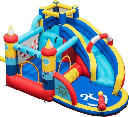 Castello Gonfiabile per Bambini con Scivolo e Piscina - 3-12 Anni, Uso Interno ed Esterno, 366x290x198 cm