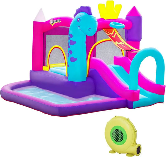 Castello Gonfiabile 4 in 1 per Bambini, Parco Acquatico con Scivolo e Piscina, con Trampolino e Gonfiatore Inclusi, per Giardino, 3-8 Anni