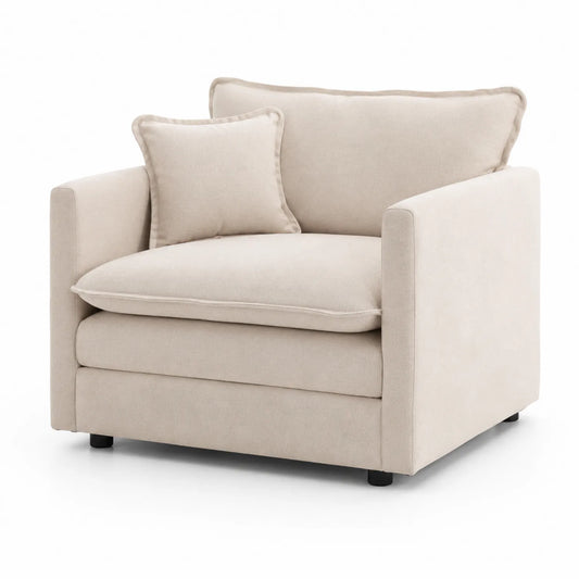 Poltrona in Tessuto Beige con Cuscino Rimovibile