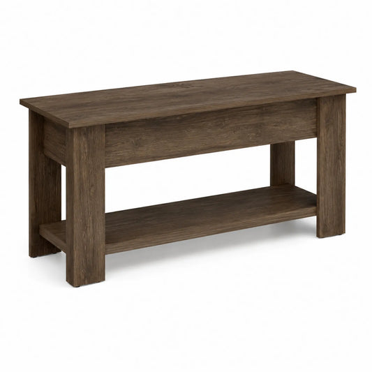 Panca in legno marrone con ripiano