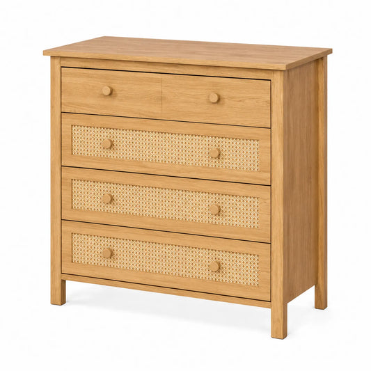 Cassettiera in legno e rattan con 4 cassetti