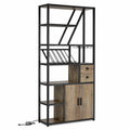 Scaffale in Metallo e Legno con Portabottiglie e Armadietto