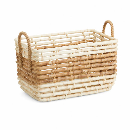 Cesto Rettangolare in Rattan Intrecciato Naturale/Bianco