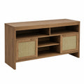 Mobile TV in Legno con Ripiani e Ante in Tessuto Naturale 120x40x60 cm