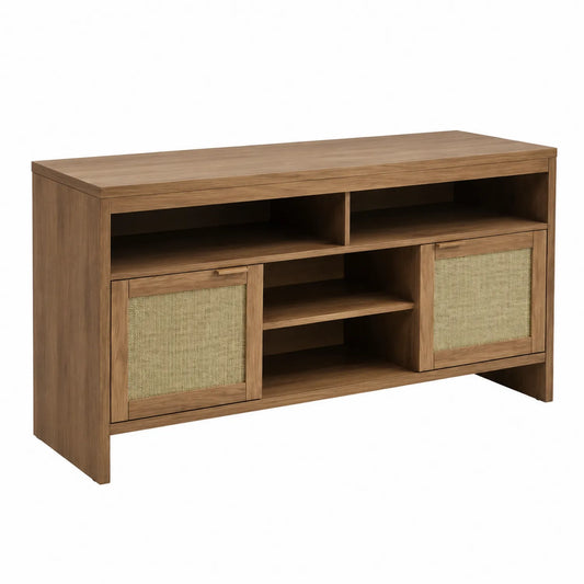 Mobile TV in Legno con Ripiani e Ante in Tessuto Naturale 120x40x60 cm