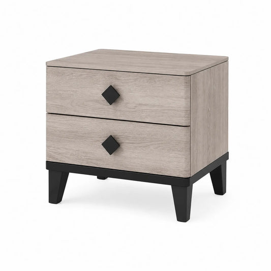 Comodino in Legno con 2 Cassetti Rovere Chiaro e Nero