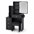 Toeletta in Legno Nero con Specchio LED e Sgabello