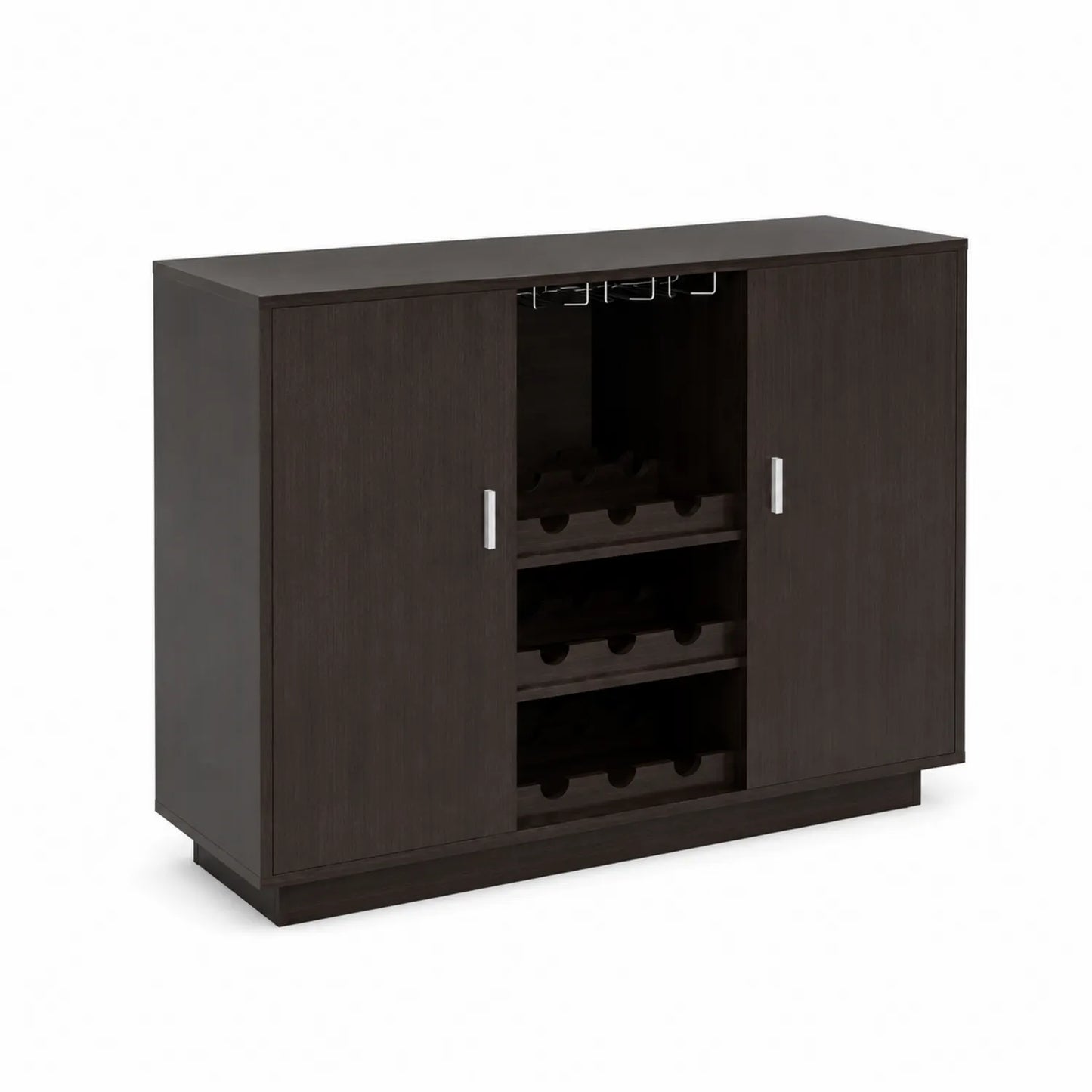 Credenza da Bar in Legno Marrone con Ripiani per Bottiglie e Supporto per Bicchieri