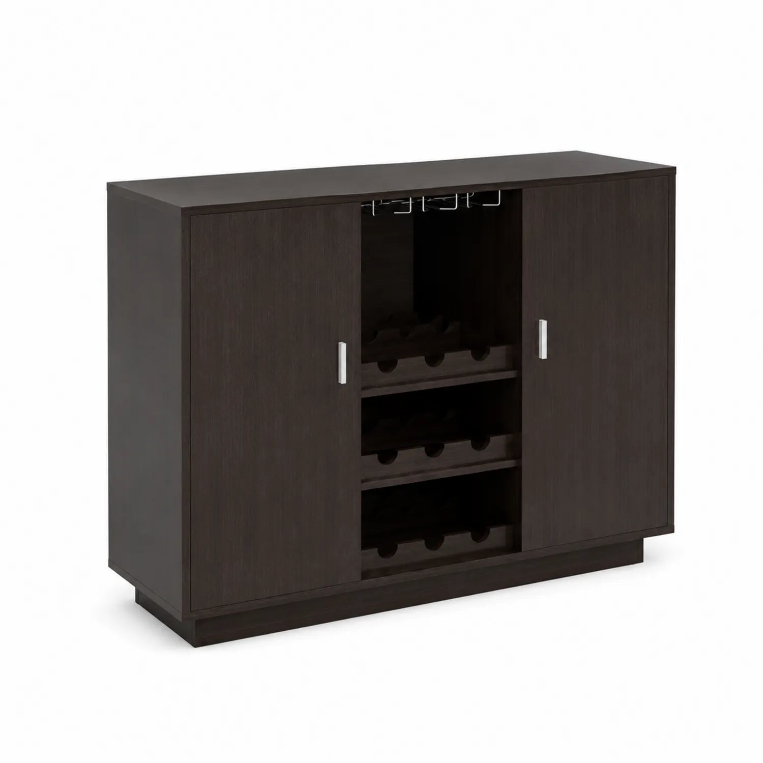 Credenza da Bar in Legno Marrone con Ripiani per Bottiglie e Supporto per Bicchieri
