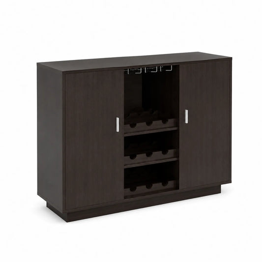 Credenza da Bar in Legno Marrone con Ripiani per Bottiglie e Supporto per Bicchieri