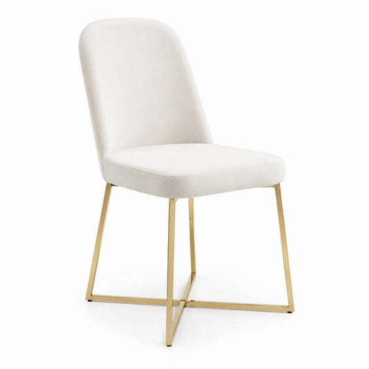 Sedia in velluto bianco con gambe in metallo dorato