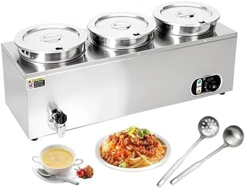 Include coperchi e mestoli, bagnomaria in Acciaio Inox per ristorazione, per Scaldazuppe Elettrico Professionale dotato di Temperatura Regolabile