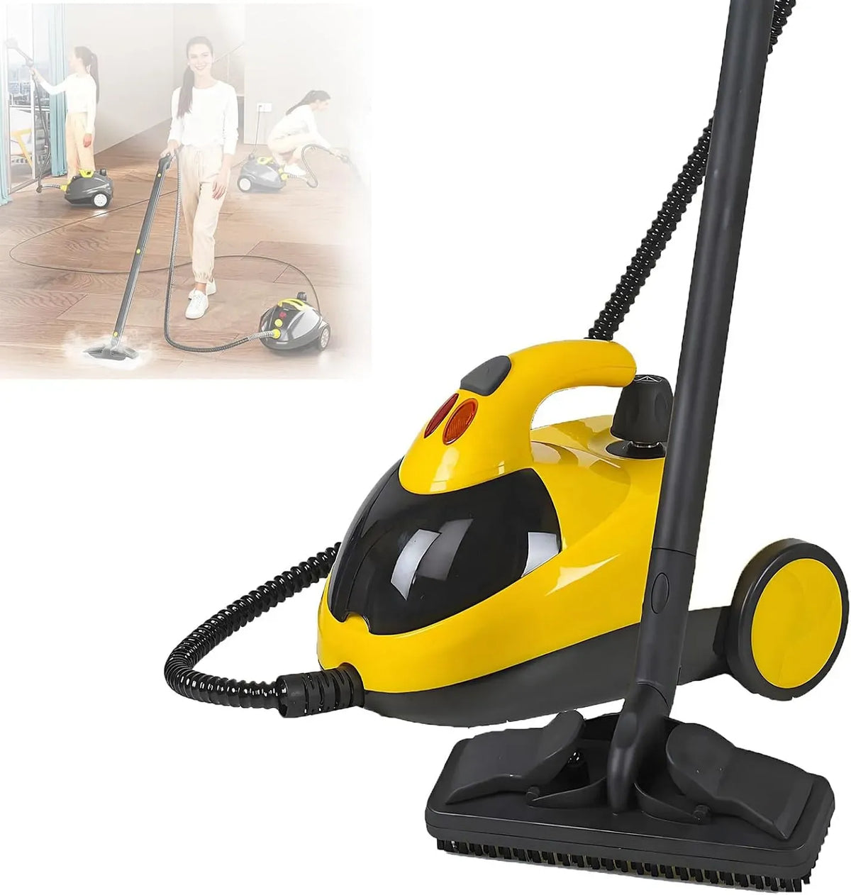 Pulitore a vapore, 1,5 L, multiuso, portatile, ampio serbatoio, professionale, uso su pavimenti, cucina, auto, finestre e divano, Tappeti, 2,5 M