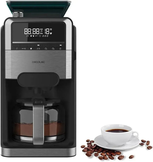 Cecotec 24h Filtro, macinino per chicchi di caffè, 1.5 L, 1400 W, 230 g, 12 Tazze, ampio serbatoio, acciaio inox, 7 Livelli