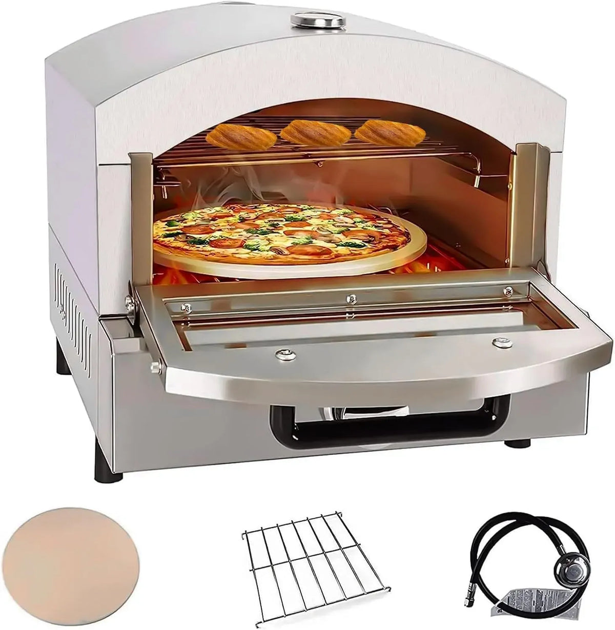 Forno elettrico per pizza, 30 cm, portatile, esterno, acciaio inox, in acciaio inossidabile