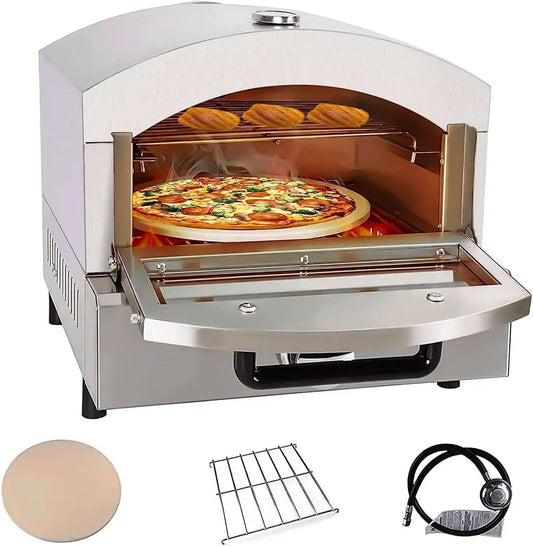 Forno elettrico per pizza, 30 cm, portatile, esterno, acciaio inox, in acciaio inossidabile