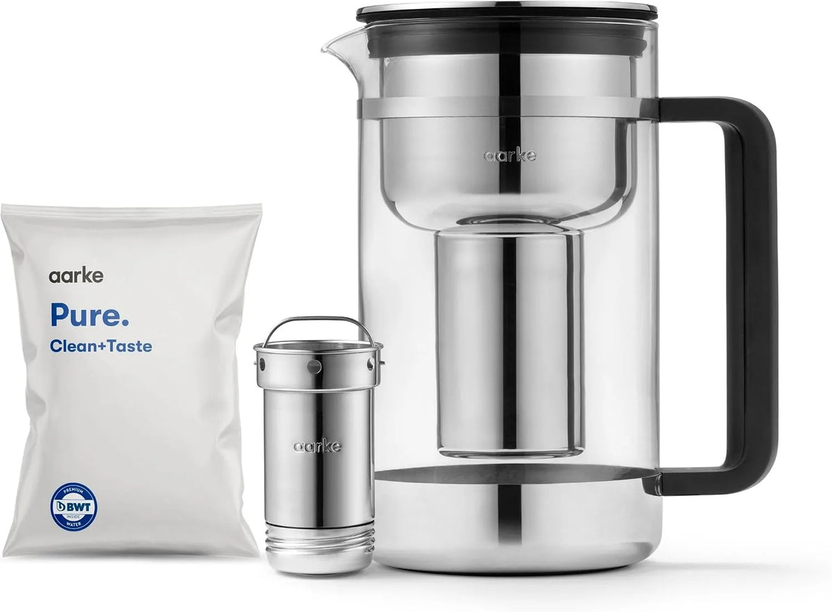 filtro, 1,2 L, 5 tazze, acciaio inox, vetro, Aarke Purifier