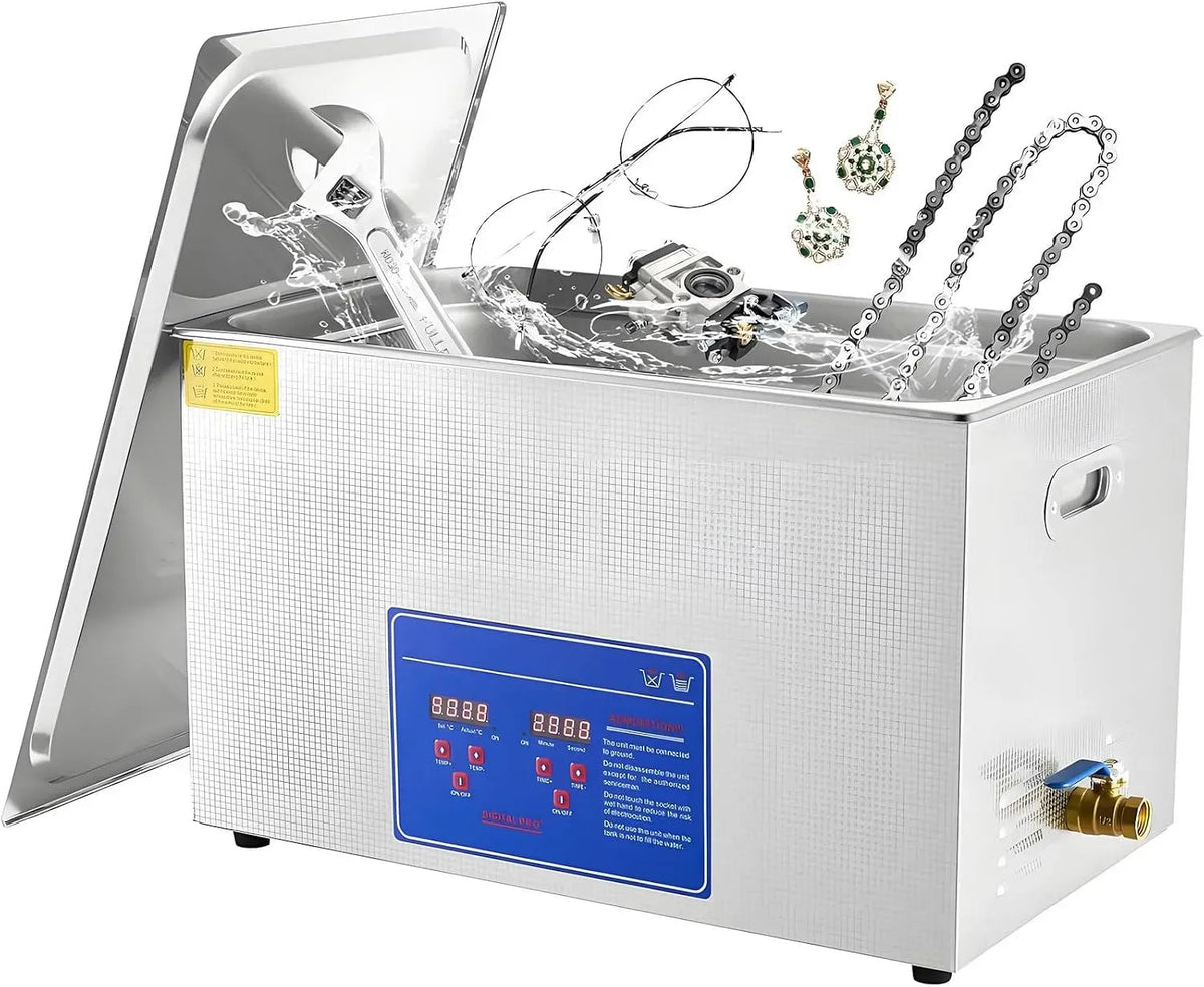 macchina per la, Pulitore, vasca per pulizia a ultrasuoni, 15 L, 6.5 L, timer, ampio serbatoio, professionale, acciaio inox, funzione riscaldante