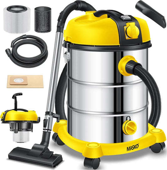 Aspirapolvere, 2300 W, industriale, acciaio inox, 2300 W + presa di corrente