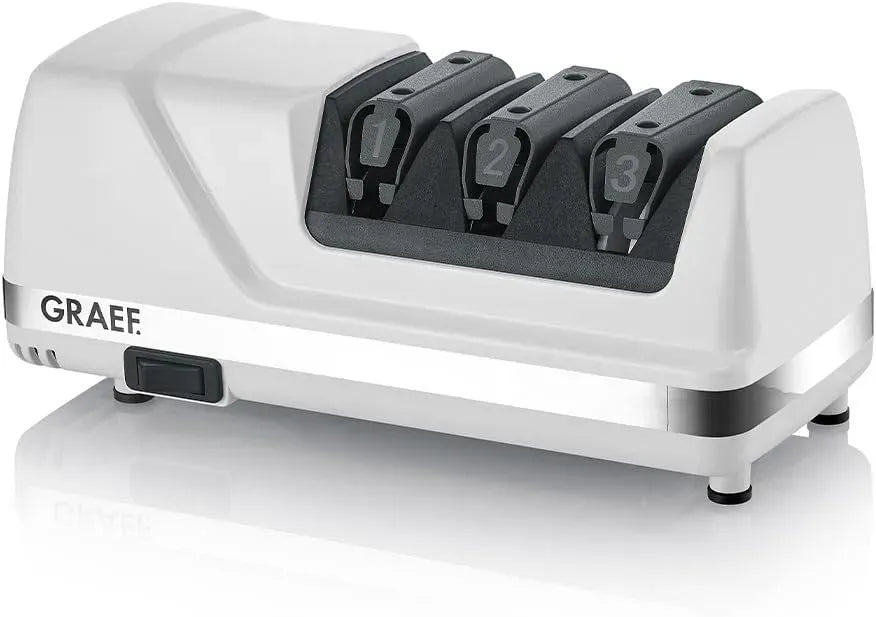 GRAEF CC120 industria, Affilalame ettrico, per cucina, 3 livelli, Angolo di affilatura perfetto per lame a 20°, Rivestimento in diamante, caccia