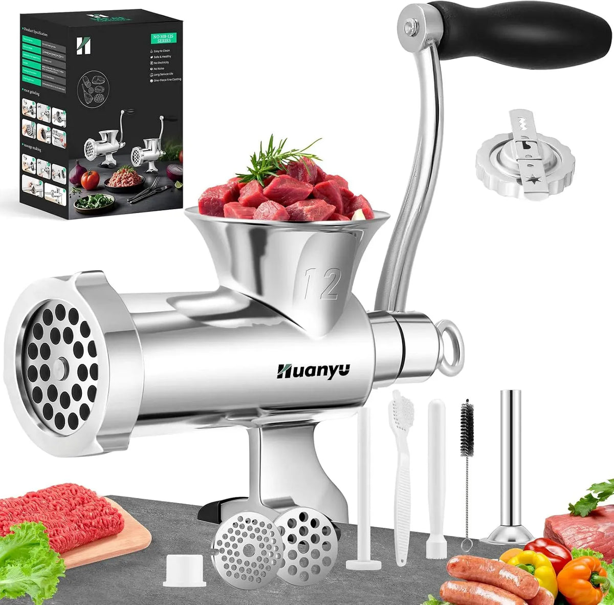 Lavabile in Lavastoviglie, Taglia 12, Huanyu Tritacarne Manuale in Acciaio Inox e Salsicciaio
