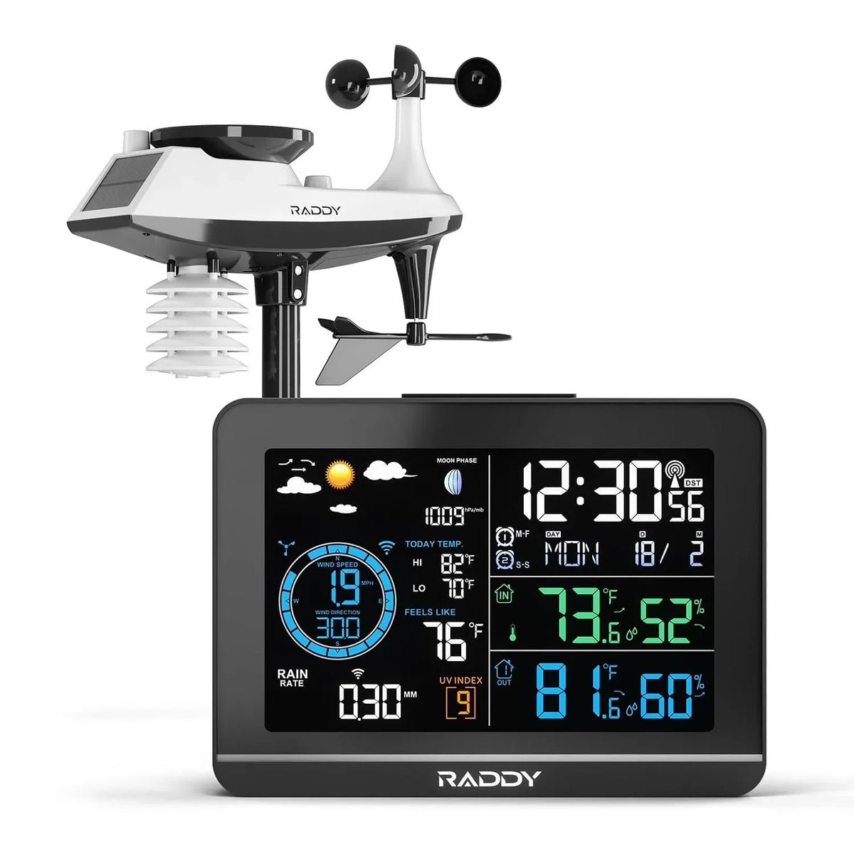 UV-6 Termometro, Stazione, Orologio, Sensore, stazione meteorologica wireless, esterno, pannello VA, professionale, senza fili, Raddy