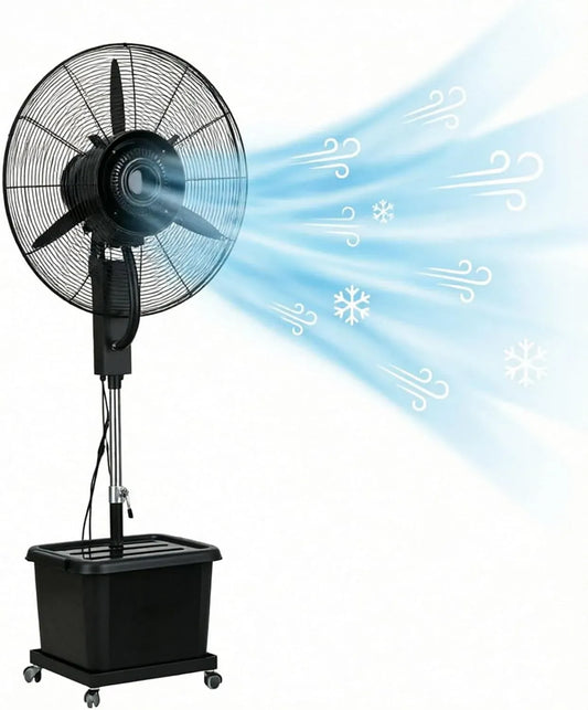 Ventilatore, 200 Cm, 42 L, Ø 71 cm, esterno, ruote di trasporto, 3 velocità, oscillazione, professionale, Regolazione Altezza 160-200 Cm, Ruote 360°