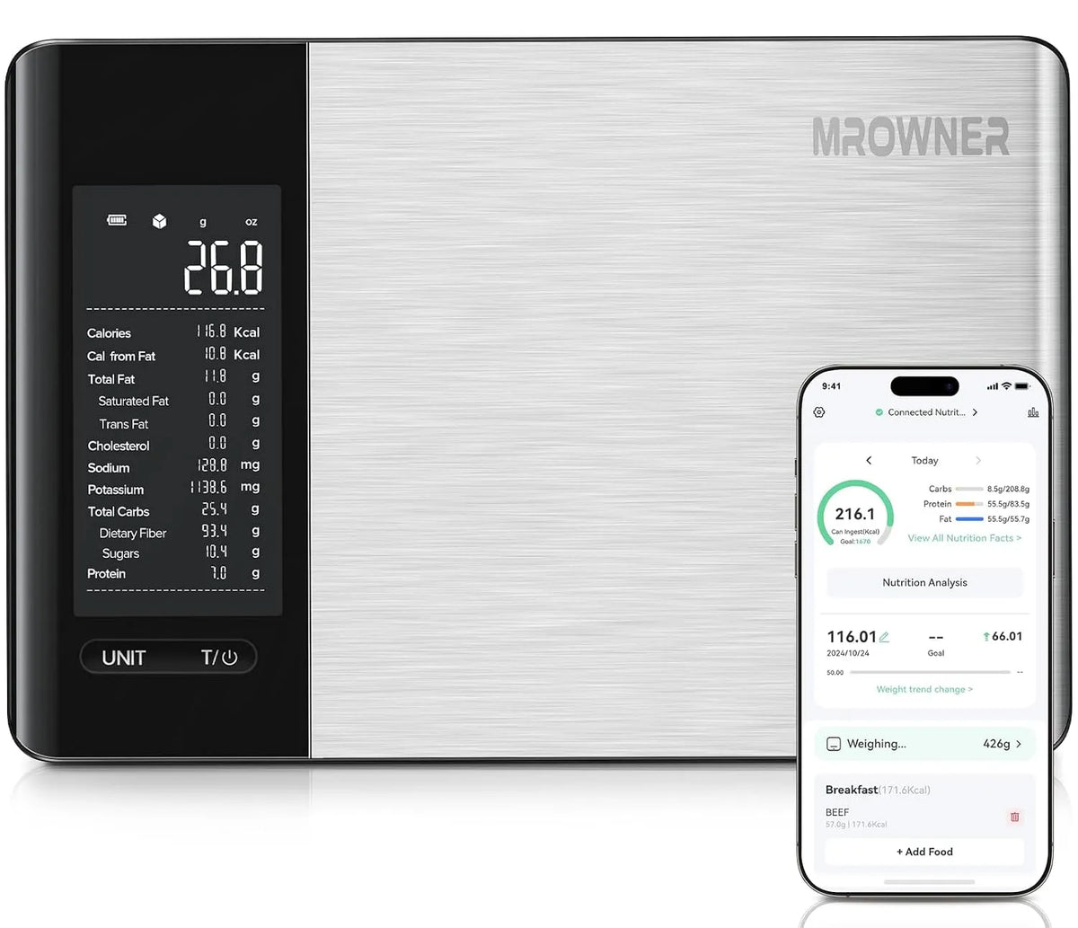 Bilancia, acciaio inox, per tracciare, Smart, Bilancia da cucina con calcolatrice nutrizionale