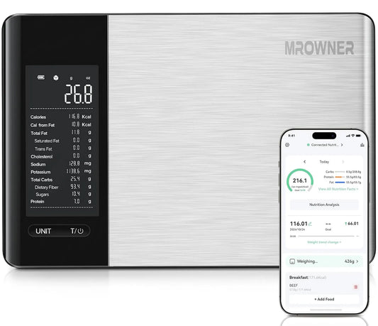 Bilancia, acciaio inox, per tracciare, Smart, Bilancia da cucina con calcolatrice nutrizionale