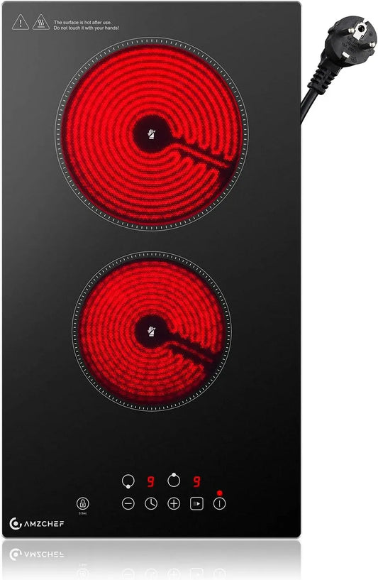 Piano cottura elettrico, 2 fuochi, 3200 W, AMZCHEF 2-in-1, da incasso, piastra elettrica, incasso/da appoggio