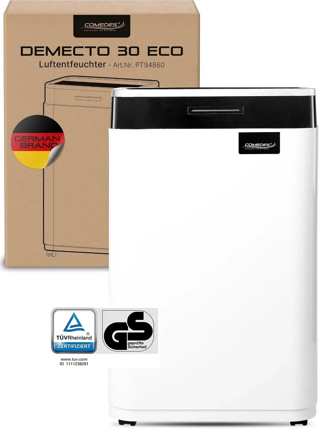 Deumidificatore litri/24, adatto per tutte le stanze e cantine fino a 100 m²/230 m³, Comedes Demecto 30 eco, max 25 h