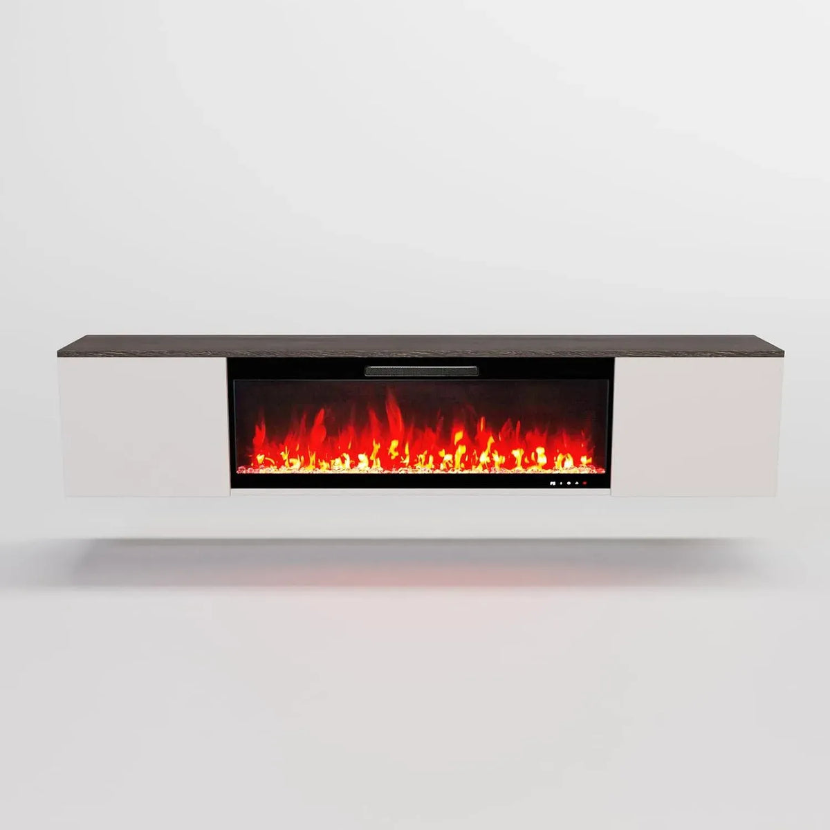 Mobile TV, 200 x 41,6 x 31,9 cm, GLOW FIRE, da incasso, decorazione del soggiorno, bianco, parete soggiorno con camino da incasso e spazio per TV