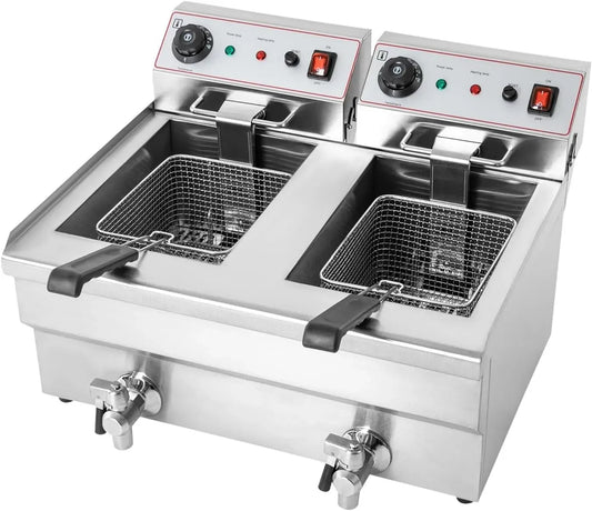 ristorante, friggitrice per patatine fritte, per cucina commerciale, Friggitrice elettrica da 6000 W, doppio cestello in acciaio inox 201, 2 x 10 l