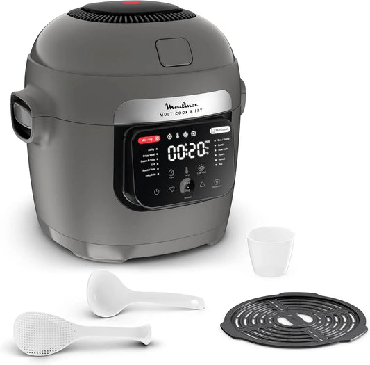 Moulinex MZ730BF0 Friggitrice ad aria, 6 L, 12 programmi, grigio, cottura su 2 piani, capacità da 6 l