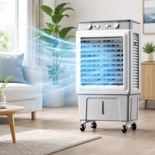 Condizionatore, 45 × 33 × 83cm, 30 L, 80 W, portatile, esterno, 3 velocità, oscillazione, ampio serbatoio