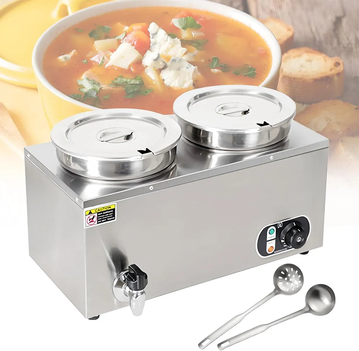Formaggio, 7 l x 2, Scaldazuppe Elettrico Commerciale dotato di Temperatura Regolabile, bagnomaria in Acciaio Inox per zuppa, Cioccolato
