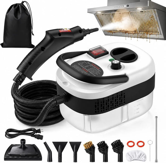 Pulitore a vapore, 2500 W, portatile, uso su pavimenti, cucina, auto, finestre e divano, 6 Livelli Vapore Regolabili con 3 Spazzole