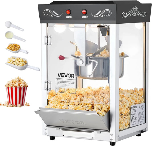 VEVOR Bollitore elettrico, 800 W, acciaio inox, nero, 48 Tazze per Dose, Controllo a 2 Pulsanti, 1 Misurino, 3 Cucchiai, 0,2 kg