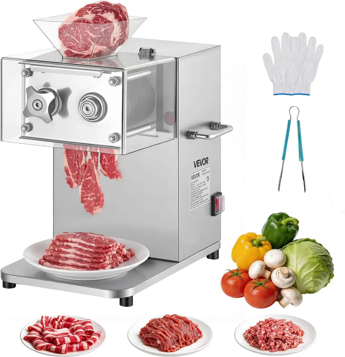 VEVOR Affettatrice, affettatrice per alimenti, 850 W, 5 mm, 250 kg, ristoranti, acciaio inox, per Carne Potenza 850 W