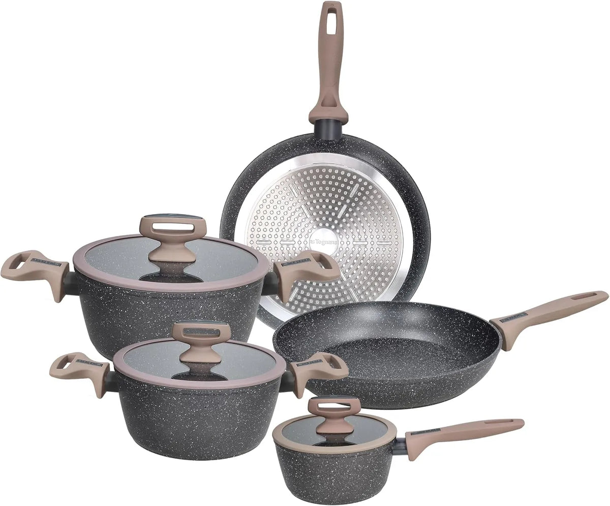 set di pentole e padelle, Batteria, 8 pezzi, nero, alluminio