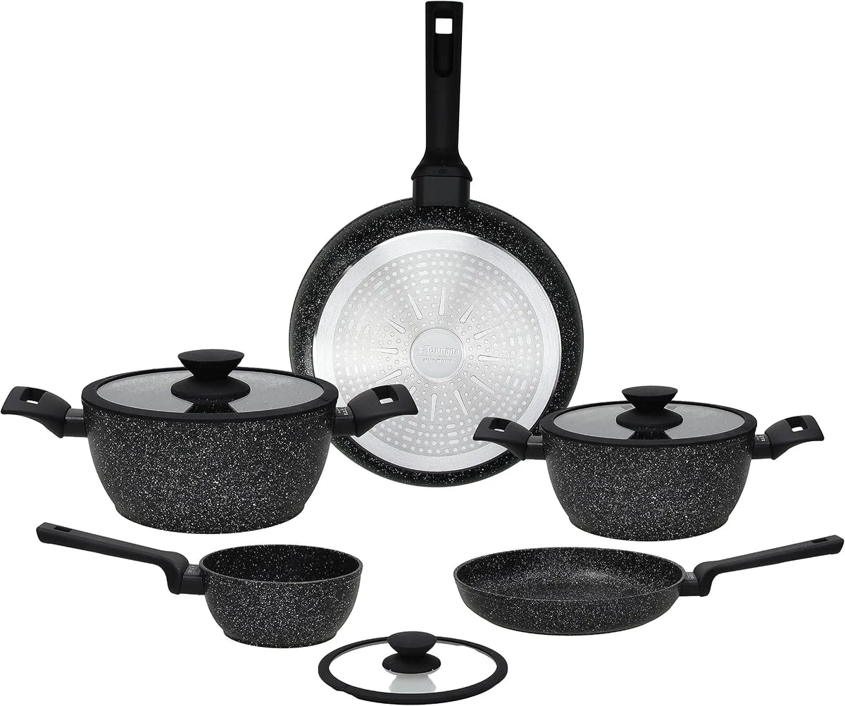 set di pentole e padelle, Batteria, 8 Pezzi, nero, alluminio