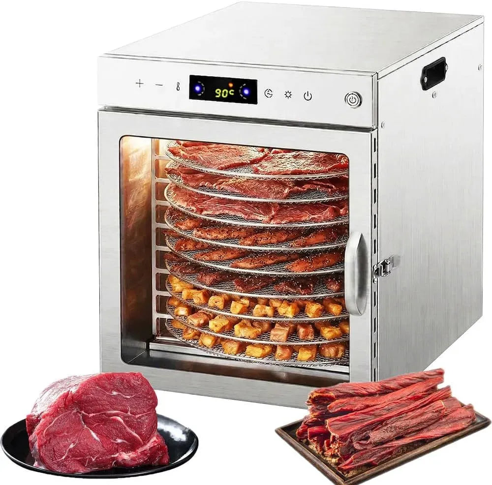 Asciugatrice, 800 W, timer, 2 zone di temperatura, Timer digitale 24 ore, 10 vassoi extra-large, Controllo della temperatura 86℉-190℉